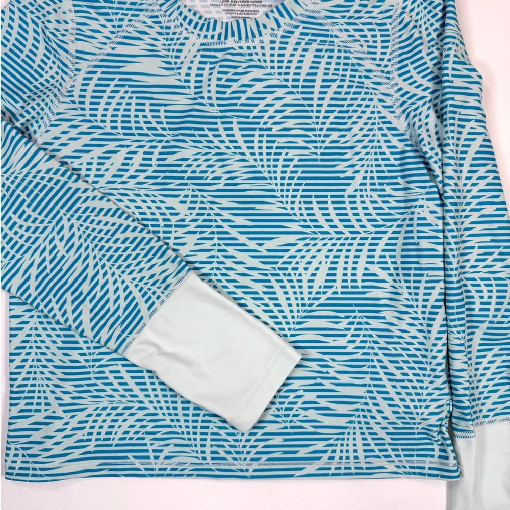 ATHLETA GIRL Blue Long Sleeve Rash Guard Swim Shirt Geometric Print Girls XL 14 - Picture 4 of 12